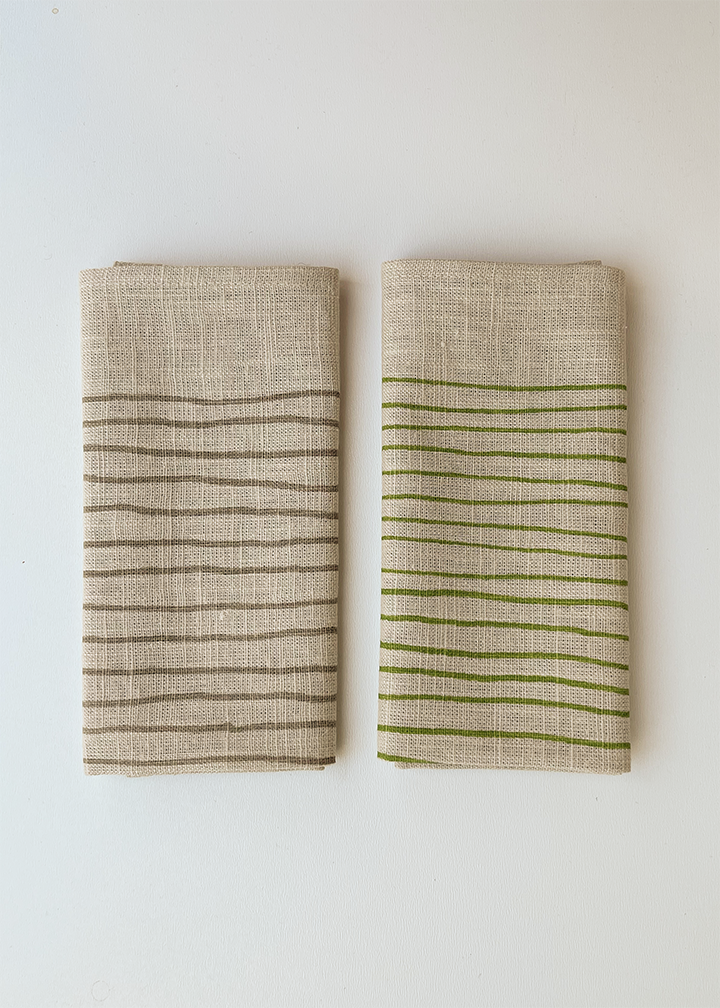 2er Set gestreifte Servietten aus Leinen