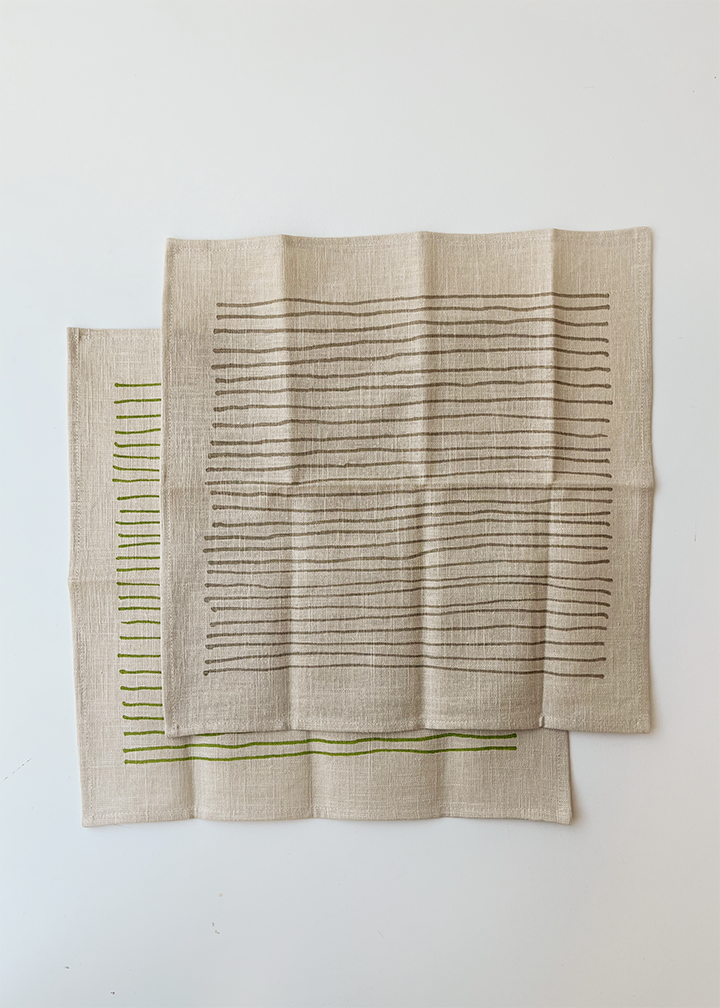 2er Set gestreifte Servietten aus Leinen