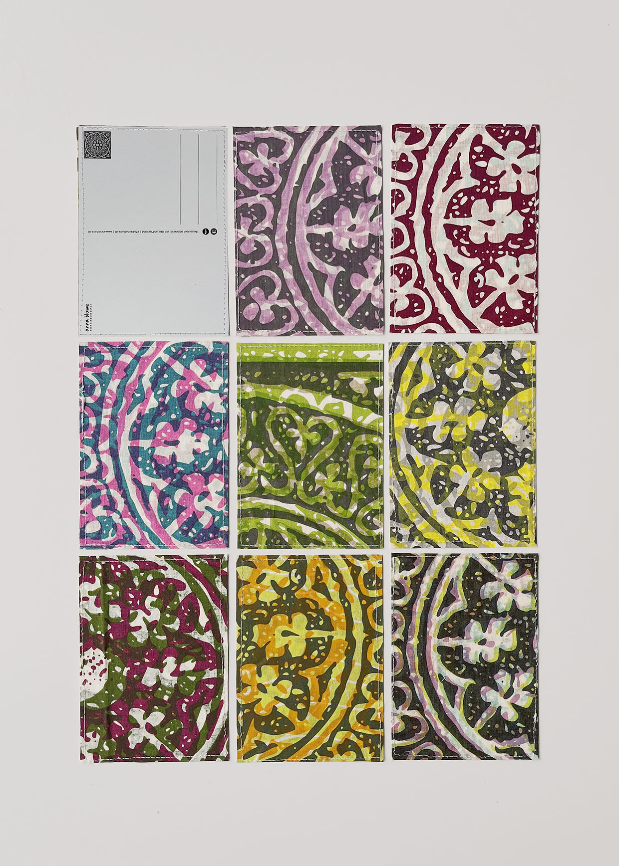 Stoffpostkarte bunt - wie's kommt