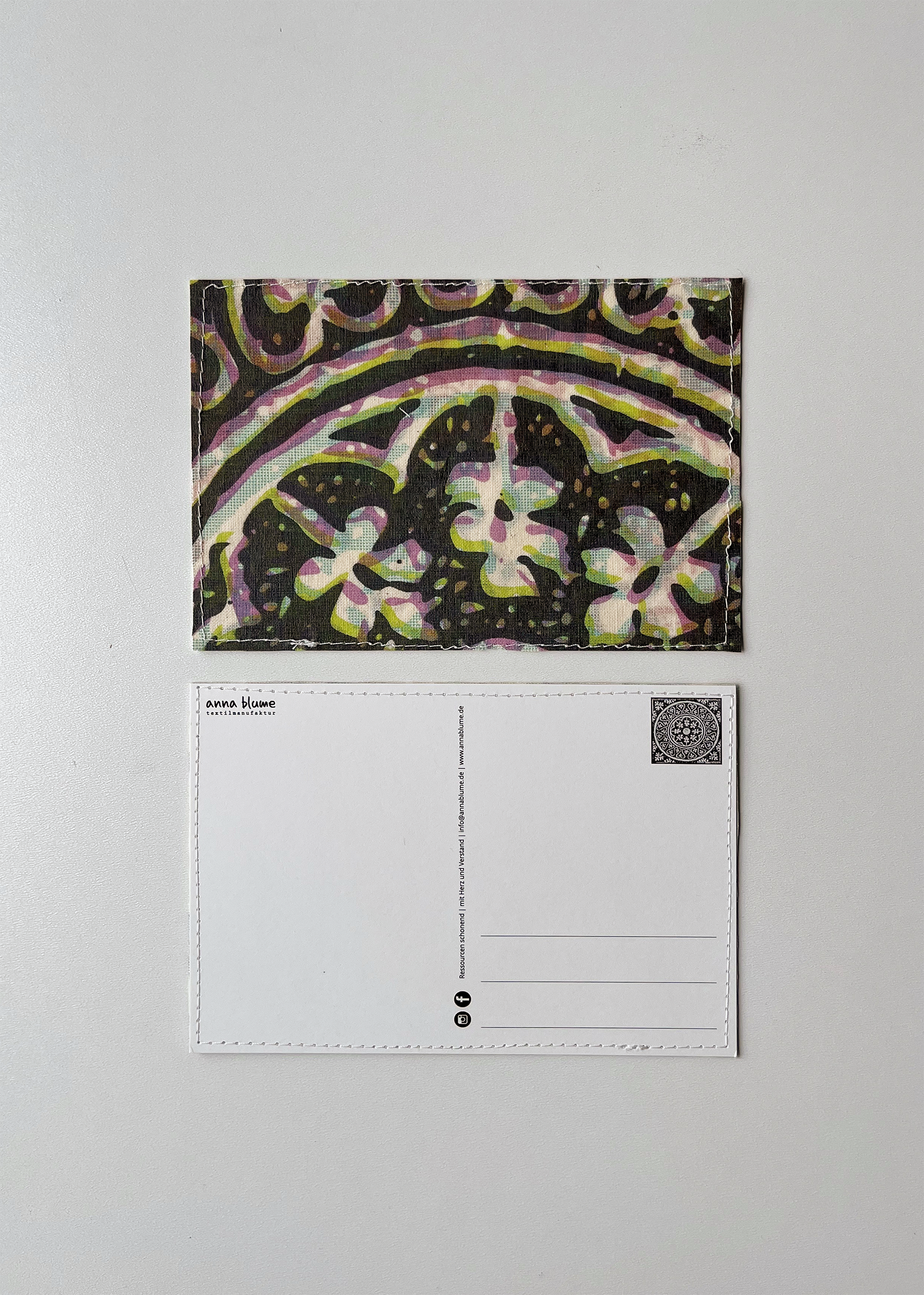 Stoffpostkarte bunt - wie's kommt